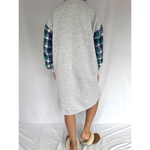 90s vintage plaid flannel cute kitten cat long sleeved pajama fleece sleep dress - Picture 7 of 10